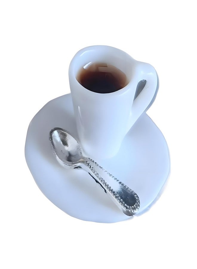 WinldMonmo 1:12 Scale Miniature Coffee Cup with Spoon - Dollhouse Scene Accessory for DIY Summer Table Setting, Desktop Display, Realistic Resin Mug Prop for Relaxation-Themed Mini Décor - Image 1